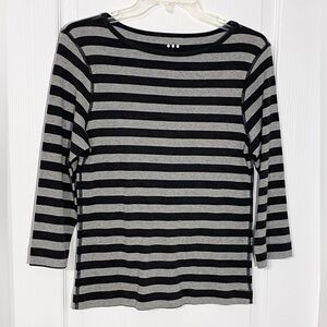 90s Three Dots Striped Cotton Top USA MADE Vintage Gray XL